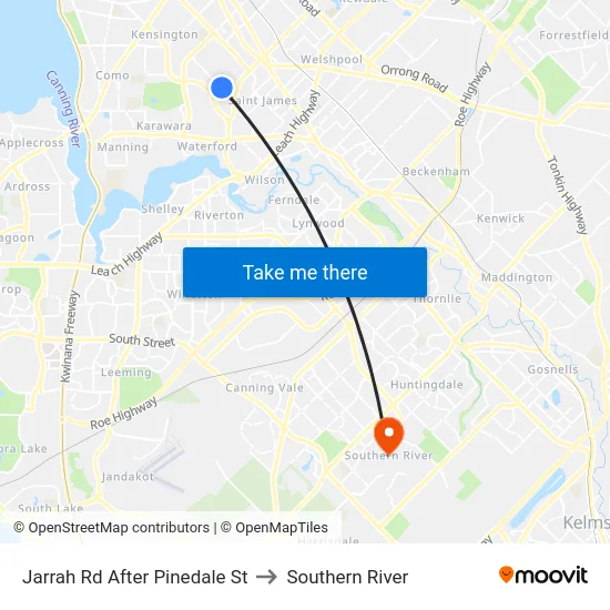 Jarrah Rd After Pinedale St to Southern River map