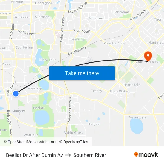 Beeliar Dr After Durnin Av to Southern River map
