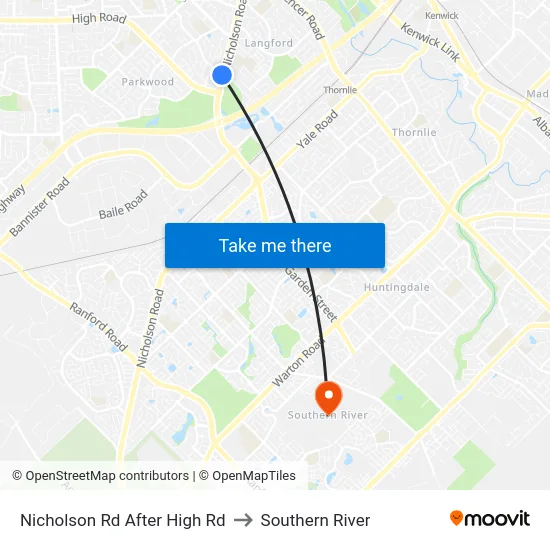 Nicholson Rd After High Rd to Southern River map