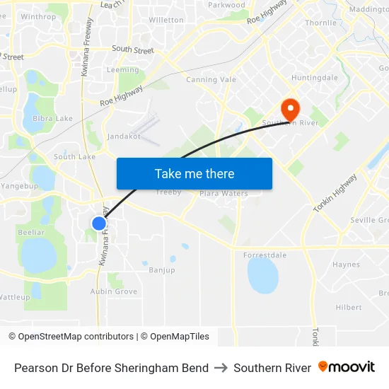 Pearson Dr Before Sheringham Bend to Southern River map