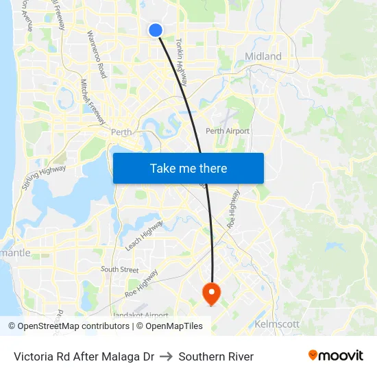 Victoria Rd After Malaga Dr to Southern River map