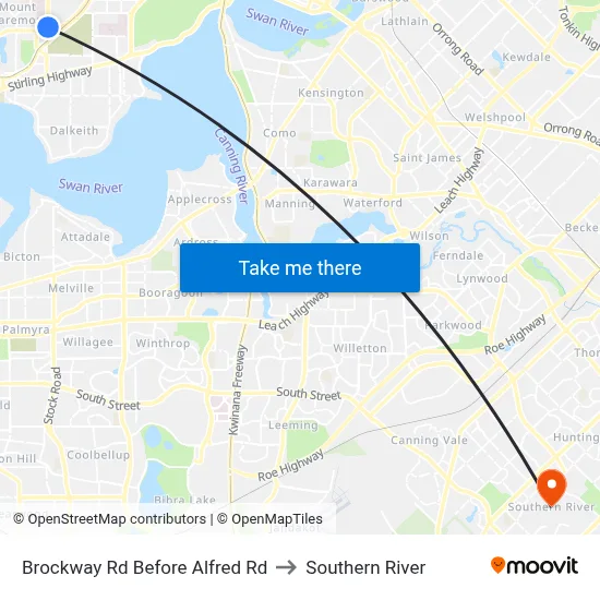 Brockway Rd Before Alfred Rd to Southern River map
