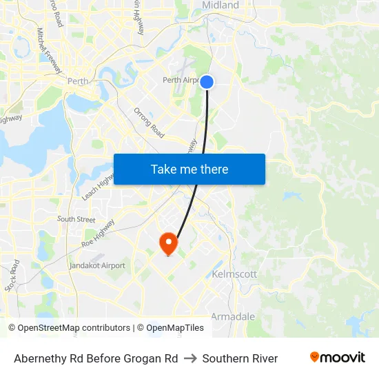 Abernethy Rd Before Grogan Rd to Southern River map
