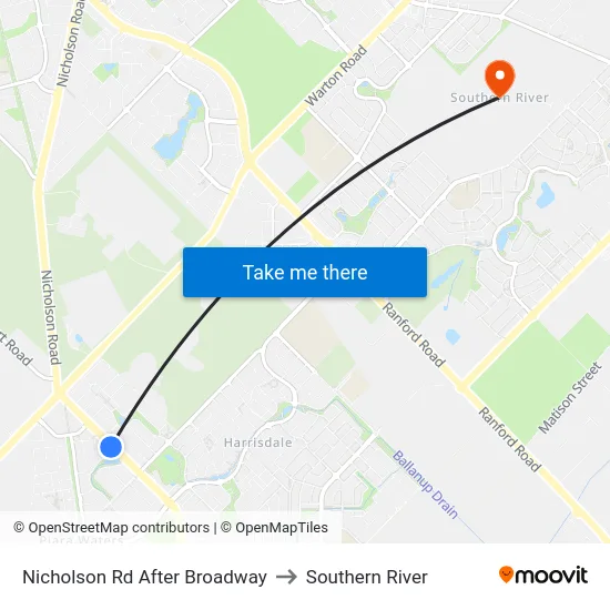 Nicholson Rd After Broadway to Southern River map