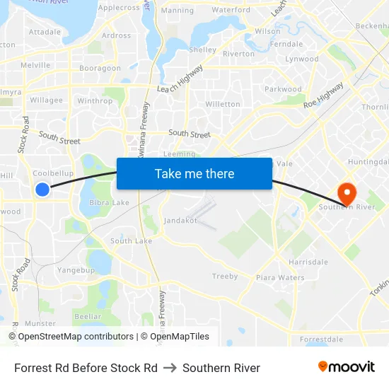 Forrest Rd Before Stock Rd to Southern River map