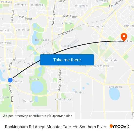 Rockingham Rd Acept Munster Tafe to Southern River map