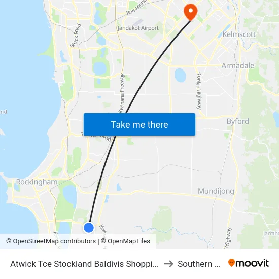 Atwick Tce Stockland Baldivis Shopping Centre to Southern River map