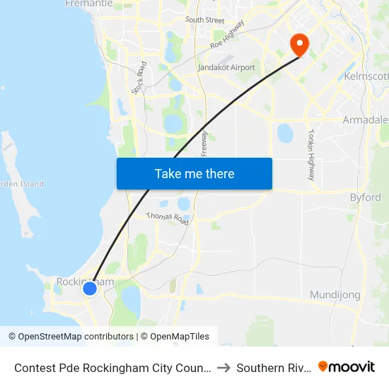 Contest Pde Rockingham City Council to Southern River map