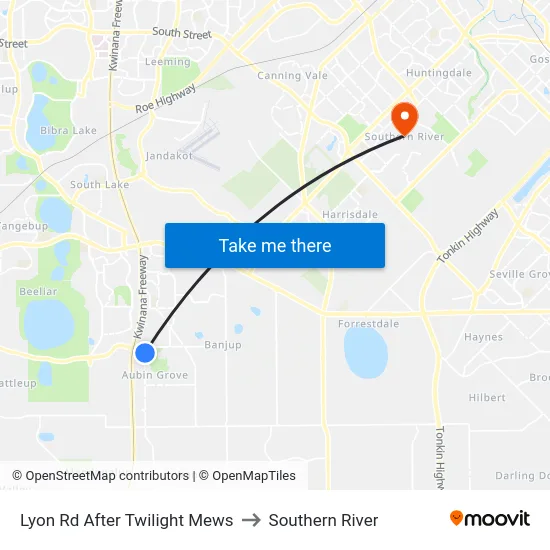 Lyon Rd After Twilight Mews to Southern River map
