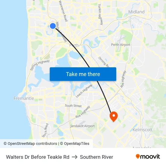 Walters Dr Before Teakle Rd to Southern River map