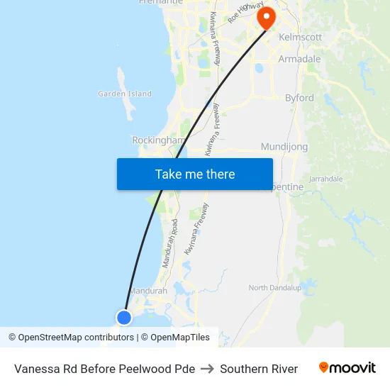 Vanessa Rd Before Peelwood Pde to Southern River map