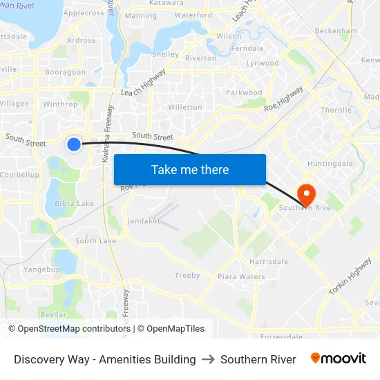 Discovery Way - Amenities Building to Southern River map