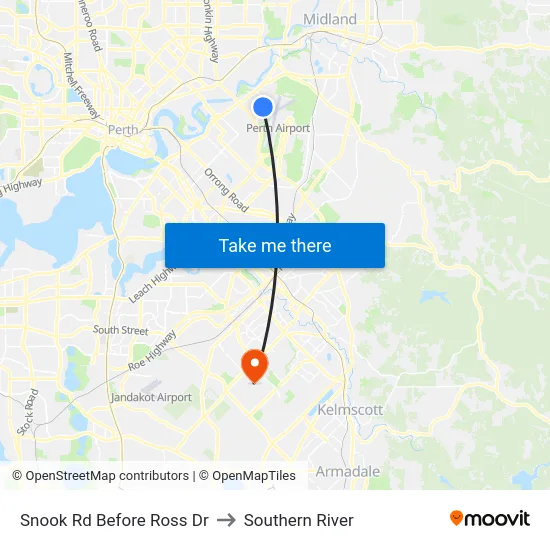 Snook Rd Before Ross Dr to Southern River map