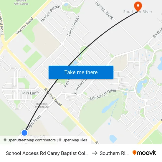 School Access Rd Carey Baptist College to Southern River map