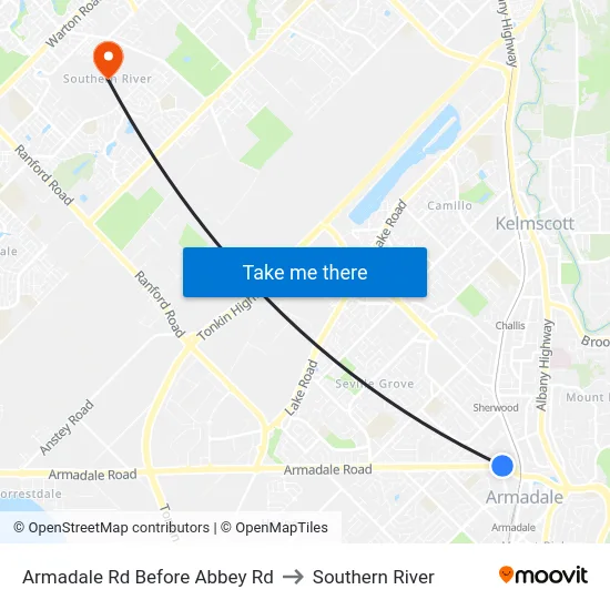 Armadale Rd Before Abbey Rd to Southern River map