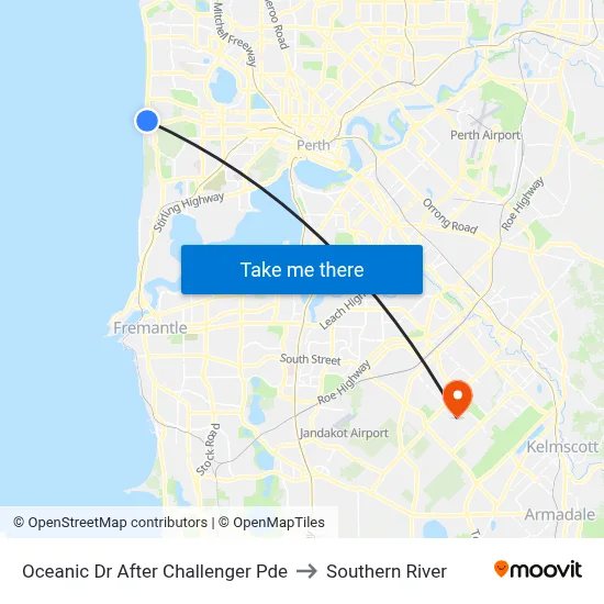 Oceanic Dr After Challenger Pde to Southern River map