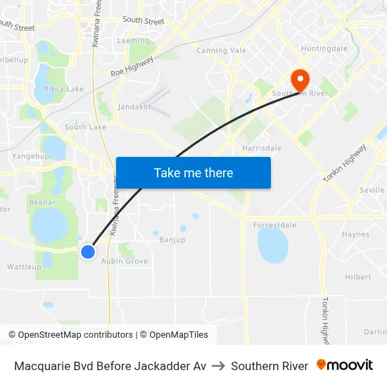 Macquarie Bvd Before Jackadder Av to Southern River map