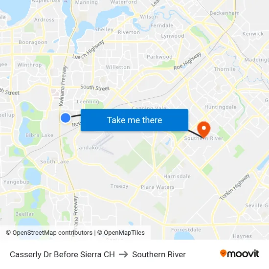 Casserly Dr Before Sierra CH to Southern River map