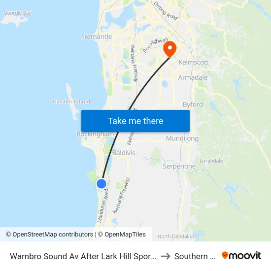 Warnbro Sound Av After Lark Hill Sports Complex to Southern River map