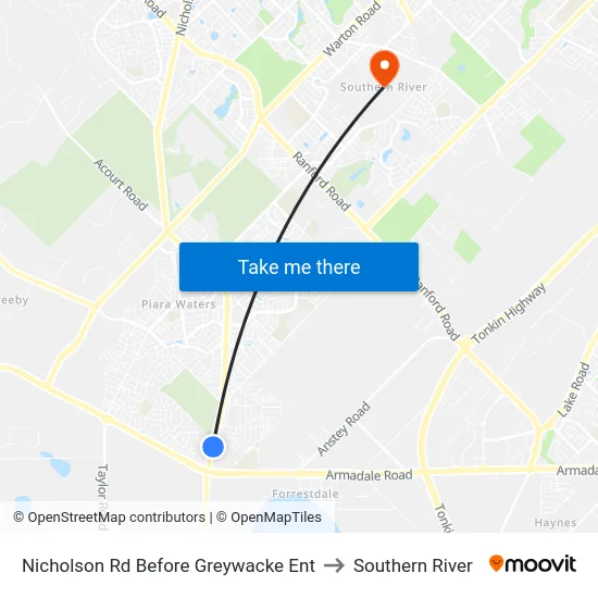 Nicholson Rd Before Greywacke Ent to Southern River map