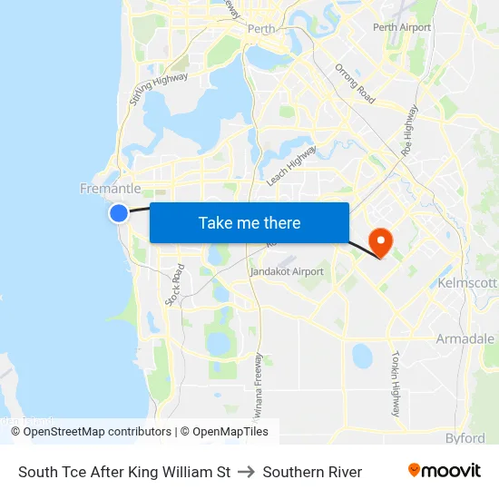 South Tce After King William St to Southern River map