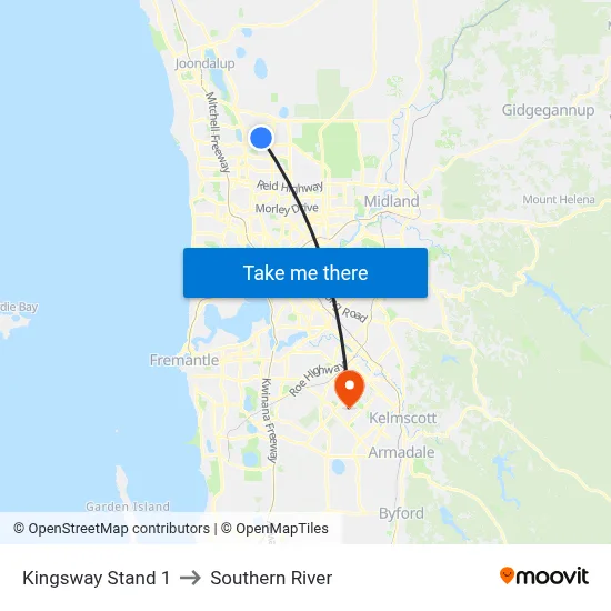 Kingsway   Stand 1 to Southern River map