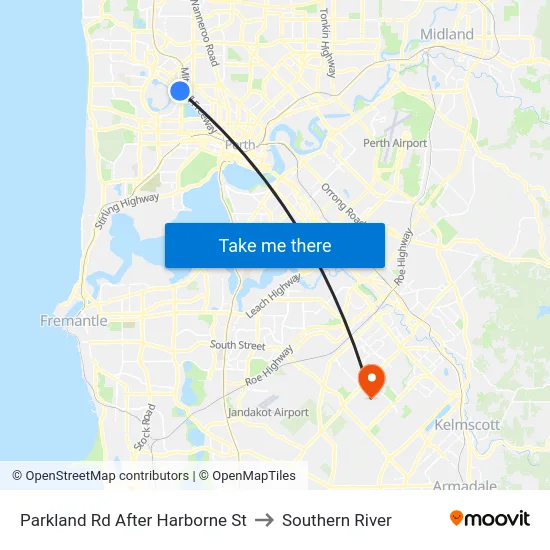 Parkland Rd After Harborne St to Southern River map