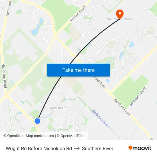 Wright Rd Before Nicholson Rd to Southern River map