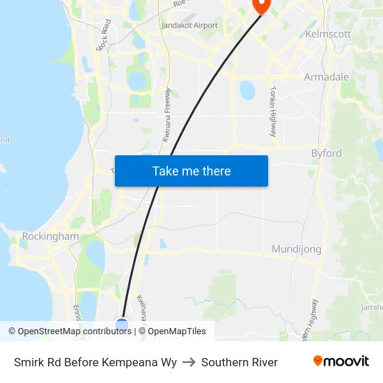 Smirk Rd Before Kempeana Wy to Southern River map