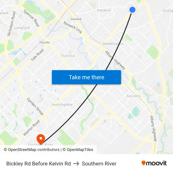 Bickley Rd Before Kelvin Rd to Southern River map