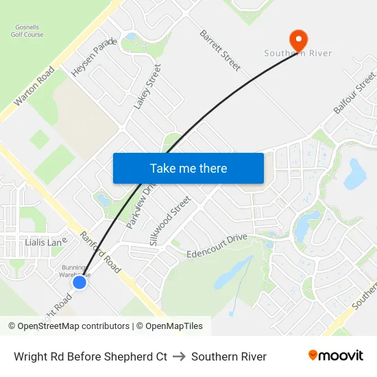 Wright Rd Before Shepherd Ct to Southern River map