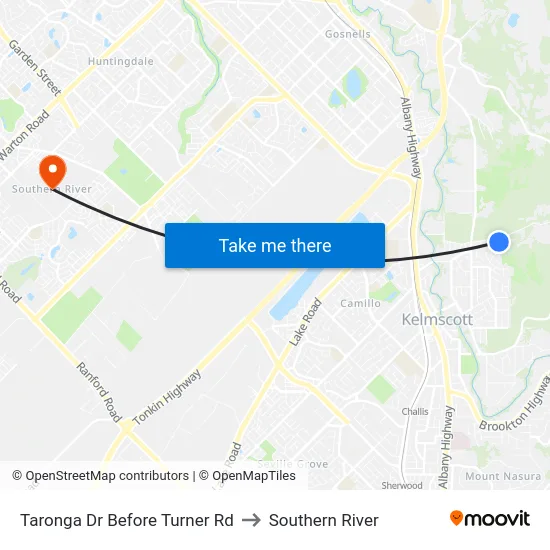 Taronga Dr Before Turner Rd to Southern River map