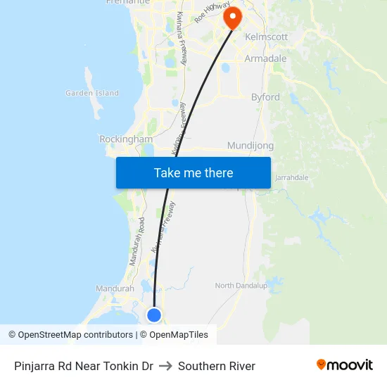 Pinjarra Rd Near Tonkin Dr to Southern River map
