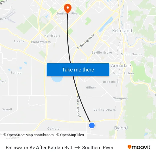 Ballawarra Av After Kardan Bvd to Southern River map