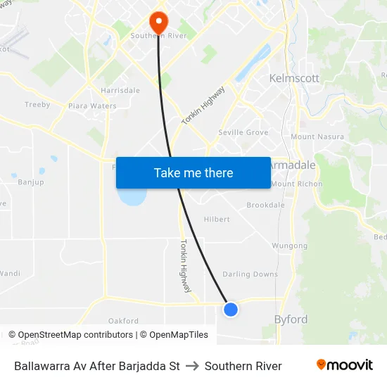 Ballawarra Av After Barjadda St to Southern River map