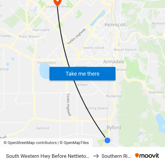 South Western Hwy Before Nettleton Rd to Southern River map