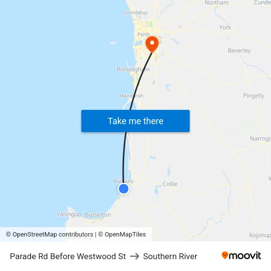 Parade Rd Before Westwood St to Southern River map