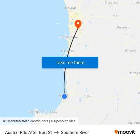 Austral Pde After Burt St to Southern River map