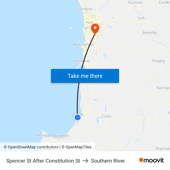 Spencer St After Constitution St to Southern River map