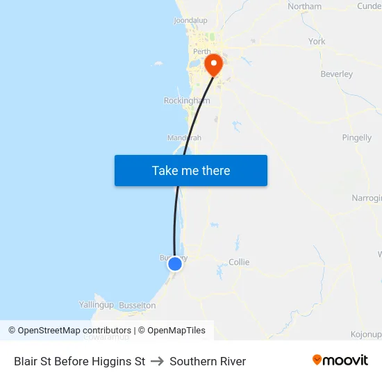 Blair St Before Higgins St to Southern River map