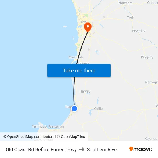 Old Coast Rd Before Forrest Hwy to Southern River map