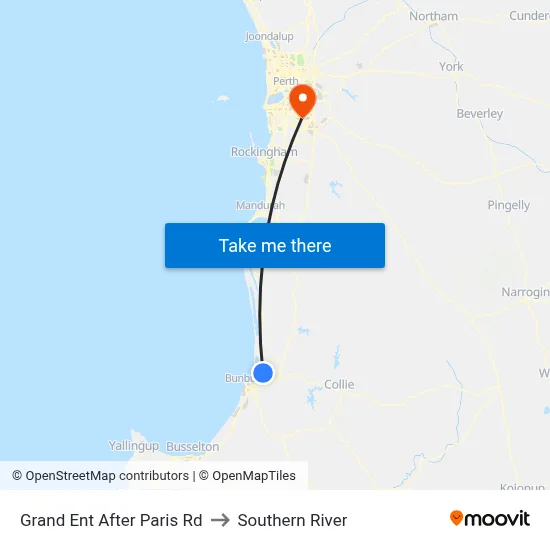 Grand Ent After Paris Rd to Southern River map