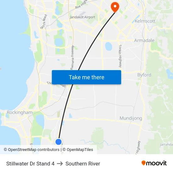 Stillwater Dr Stand 4 to Southern River map