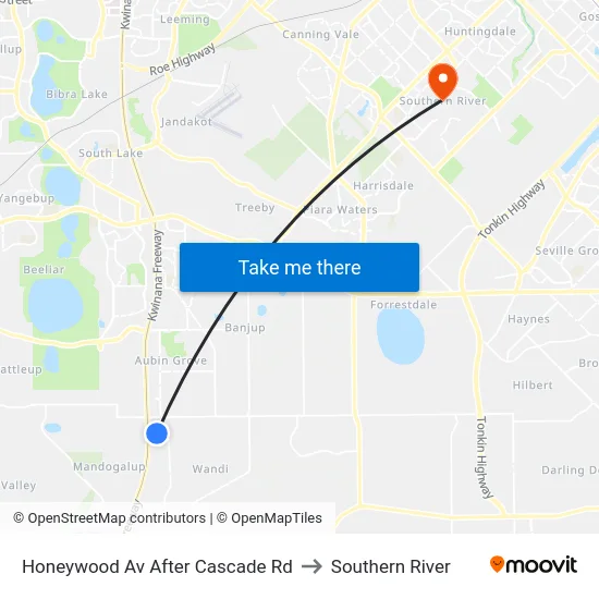 Honeywood Av After Cascade Rd to Southern River map