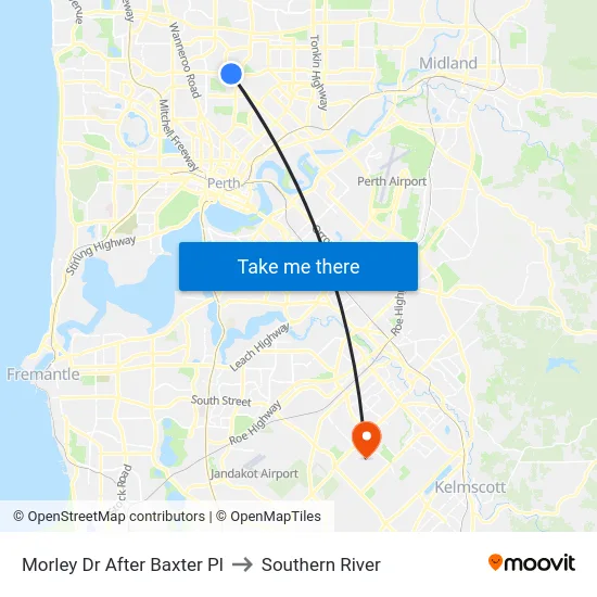 Morley Dr After Baxter Pl to Southern River map