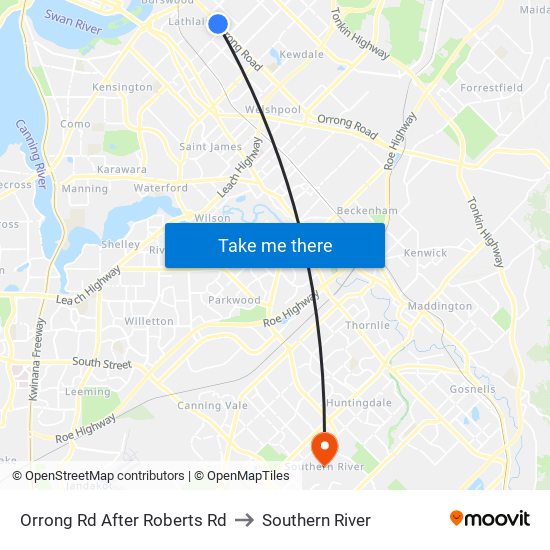 Orrong Rd After Roberts Rd to Southern River map