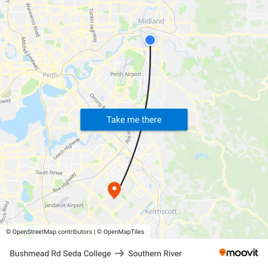 Bushmead Rd Seda College to Southern River map