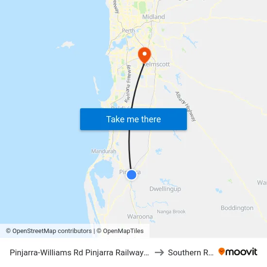 Pinjarra-Williams Rd Pinjarra Railway Station to Southern River map