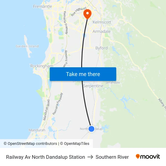 Railway Av North Dandalup Station to Southern River map