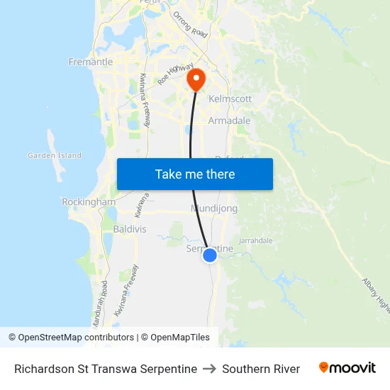 Richardson St Transwa Serpentine to Southern River map